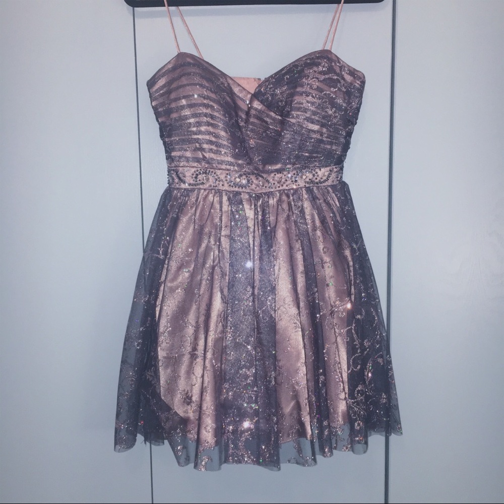 Navy Blue and Taupe Formal Dress